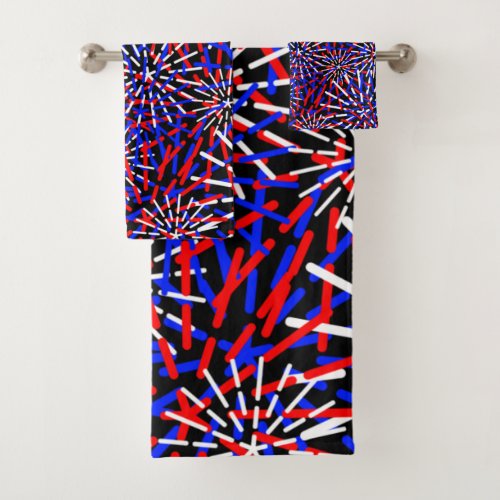 American Flag Colors Firework Design  Bath Towel Set