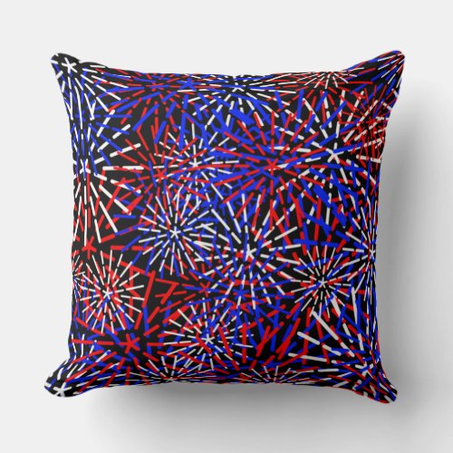 American Flag Colors Firework Design  Throw Pillow