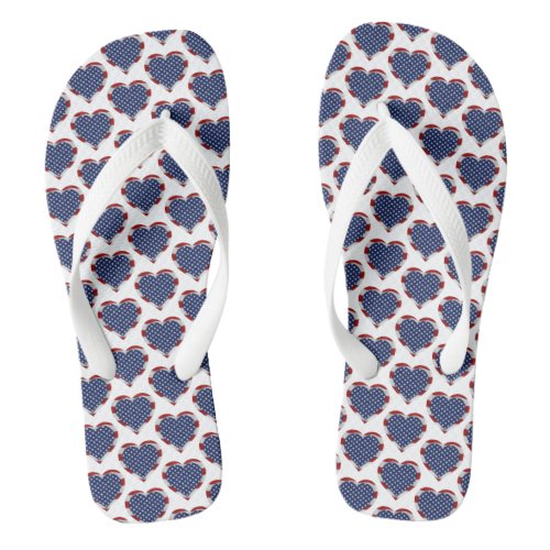 American Flag Colors Hearts Stars and Stripes Flip Flops