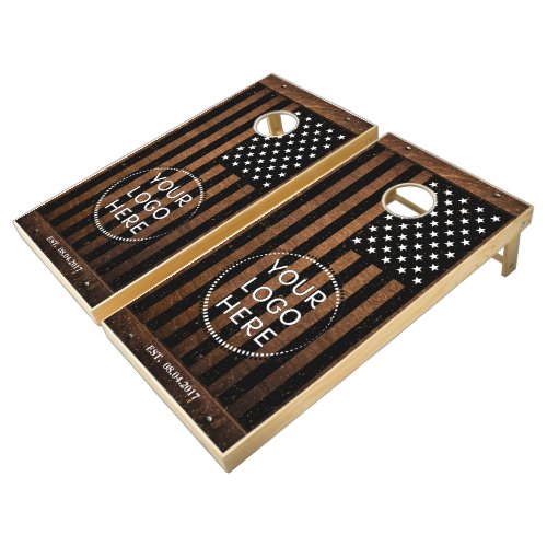 American Flag Company Logo Rustic Business Cornhole Set