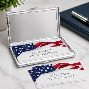 American Flag Company Name  Business Card Case