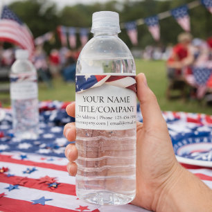 American Flag Company Name Business Water Bottle Label