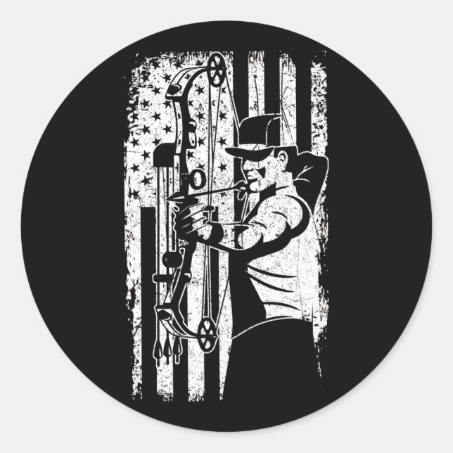 American Flag Compound Bow Hunting Classic Round Sticker (Front)