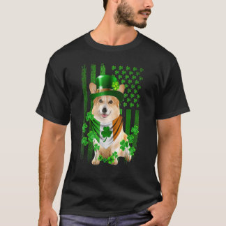 American Flag Corgi Dog Hat Irish St Patricks Day T-Shirt