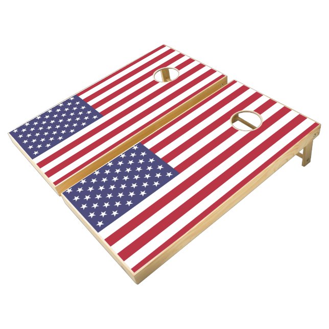 American Flag Cornhole Set - Patriotic Bag Toss (Angled)