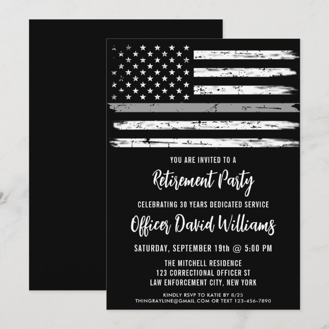 American Flag Correctional Officer Retirement Invitation (Front/Back)