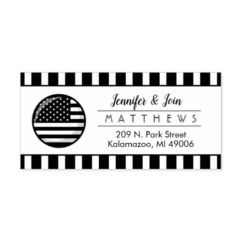 American Flag Couple Monogram Return Address  Self_inking Stamp