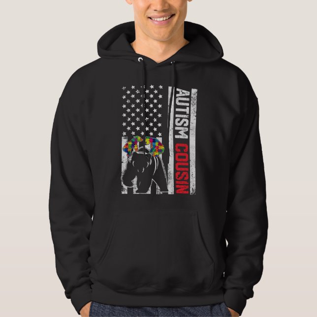 American Flag Cousin Bear Autism Awareness Support Hoodie (Front)
