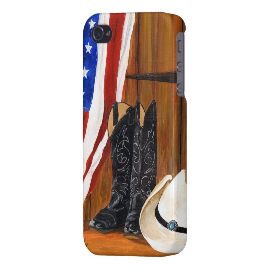 American flag, cowboy boots and cowboy hat iPhone case (Back Left)