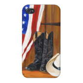 American flag, cowboy boots and cowboy hat iPhone case (Back)