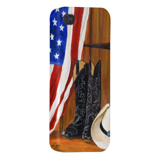 American flag, cowboy boots and cowboy hat iPhone case (Back Right)