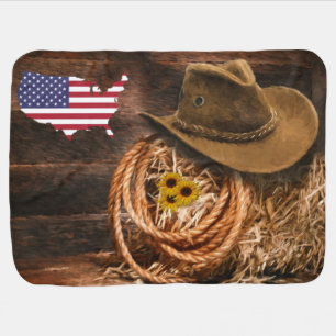 American Flag Cowboy Hat lasso Baby Blanket