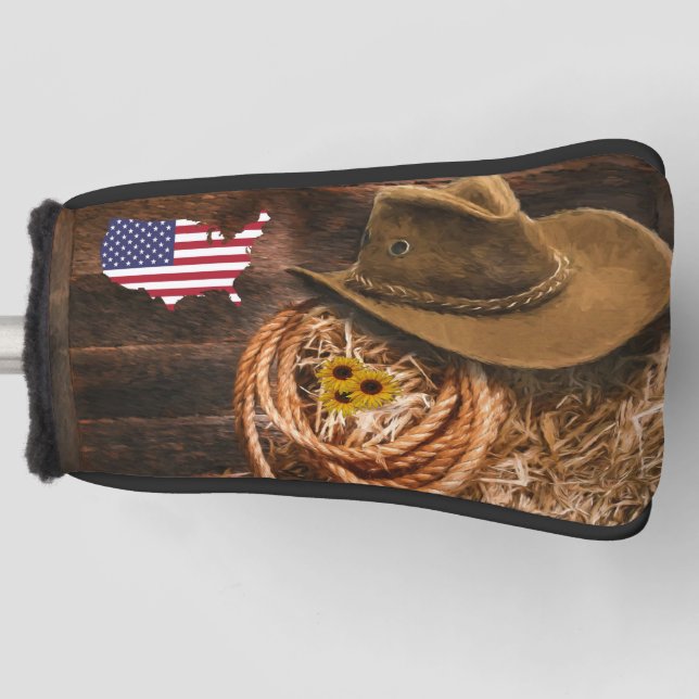 American Flag Cowboy Hat lasso Golf Head Cover (Front)