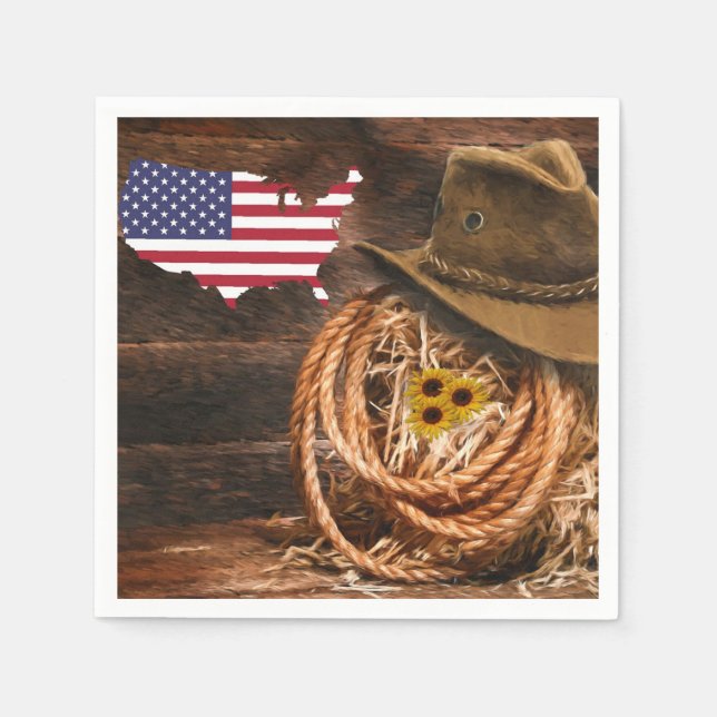 American Flag Cowboy Hat lasso Napkins (Front)