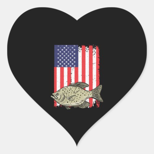 American Flag Crappie Fishing Fisherman Rod Fish Heart Sticker