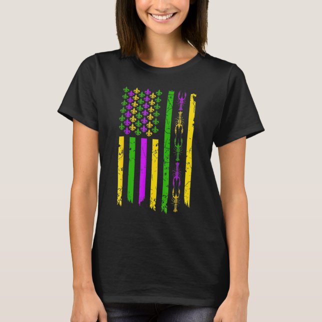 American Flag Crawfish Mardi Gras New Orleans Part T-Shirt (Front)