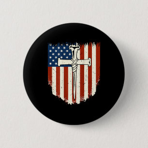 American Flag Cross 3 Nail Patriotic Christian Dom Button