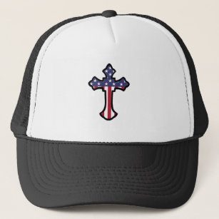 American flag Cross 4th of July Trucker Hat