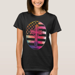 American Flag Cross America Pride Proud Christia T-Shirt
