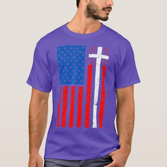 American Flag Cross Christian Christianity Jesus T-Shirt (Front)