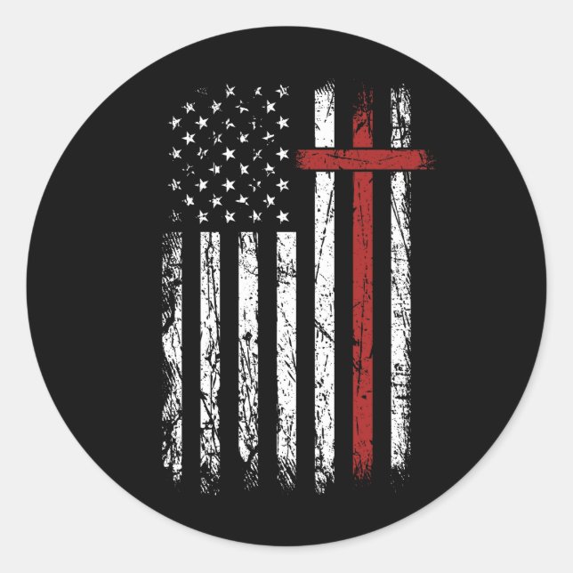 American Flag Cross Christmas Patriotic Religious  Classic Round Sticker (Front)