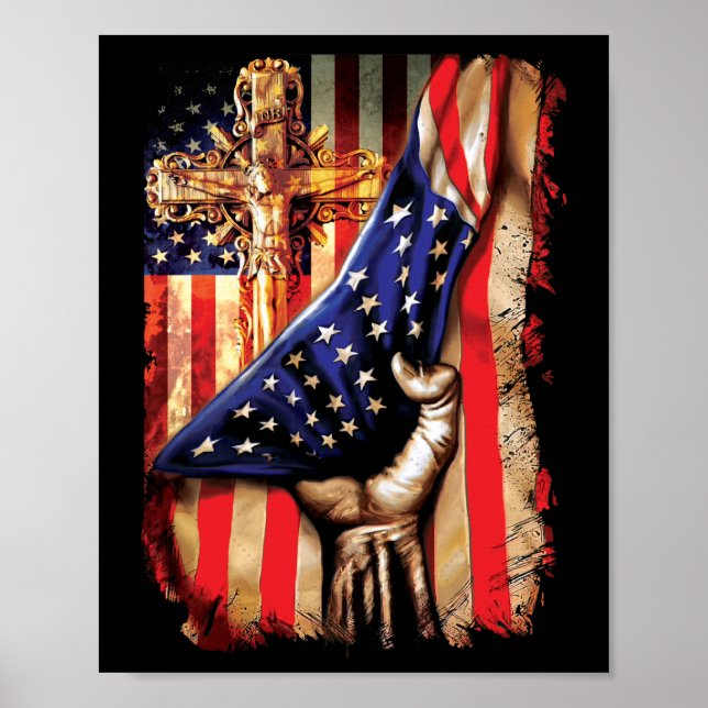 American Flag Cross Jesus Hand Pride Christian Poster (Front)