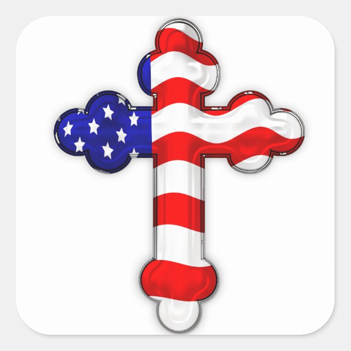 American Flag Cross Square Sticker | Zazzle