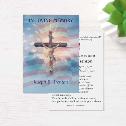 American Flag Crucifix Catholic Memorial Holy Card (Desk)