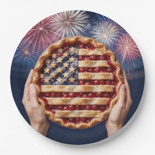 American Flag Crust on a Cherry Pie Paper Plates (Front)