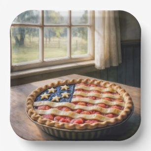 American Flag Crust On Strawberry Pie Paper Plates