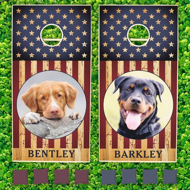 American Flag Custom 2 Pet Dog Photo Patriotic Cornhole Set (Creator Uploaded)