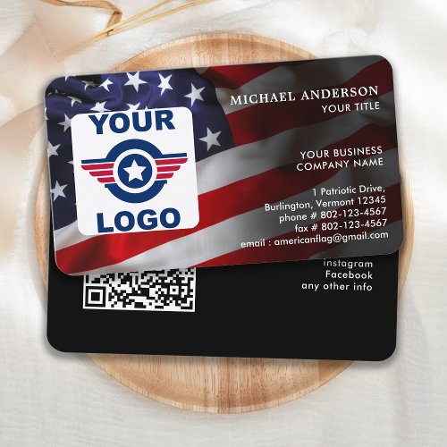American Flag Custom Logo QR Code Patriotic Business Card