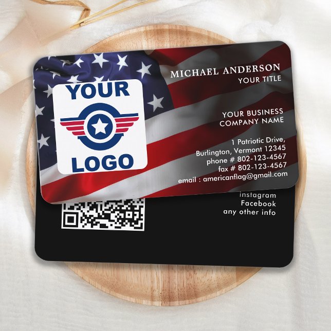 American Flag Custom Logo QR Code Patriotic Business Card (Creator Uploaded)