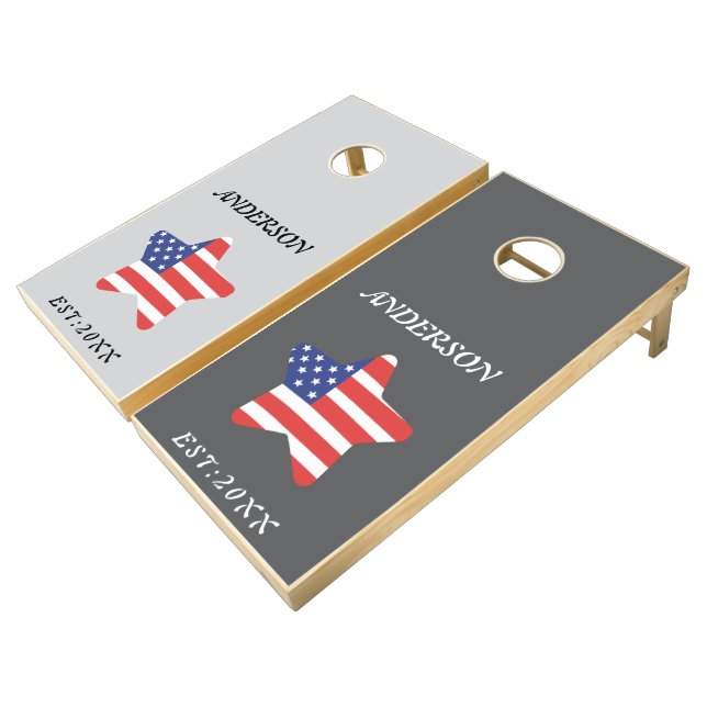 American Flag  Custom Monogram Name Cornhole Set (Angled)