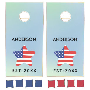 American Flag  Custom Monogram Name Cornhole Set