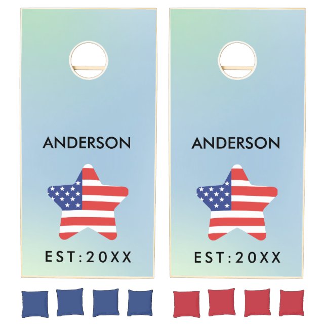 American Flag  Custom Monogram Name Cornhole Set (Set)