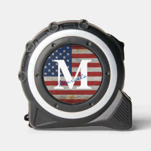 american flag custom name and letter  tape measure