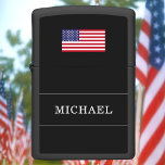 American Flag Custom Name Personalized Zippo Lighter<br><div class="desc">Add a name, and easily create your personalized Zippo lighter. Click EDIT to change the background color. You can TRANSFER this DESIGN on other Zazzle products and adjust it to fit most of the Zazzle items. Standard Studio designs are made in high-resolution vector graphics for a professional print. Thank you...</div>