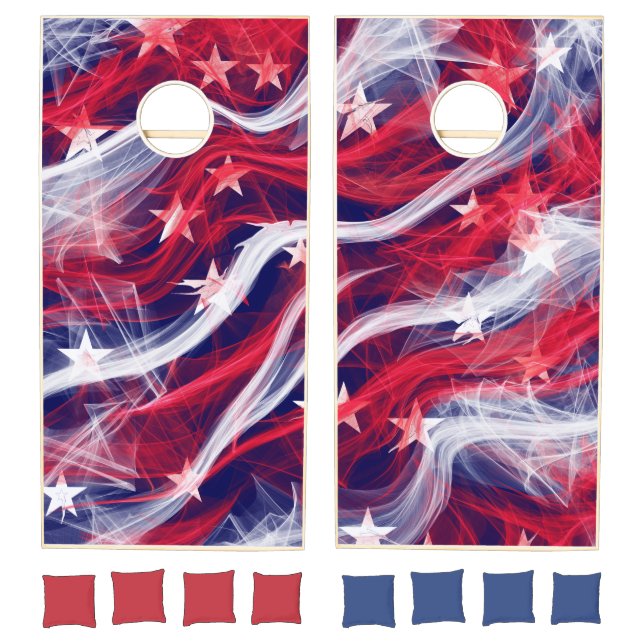 American Flag Custom Natural Wood Cornhole Set (Set)