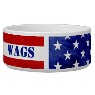 American Flag Custom Pet Name Ceramic Pet Bowl