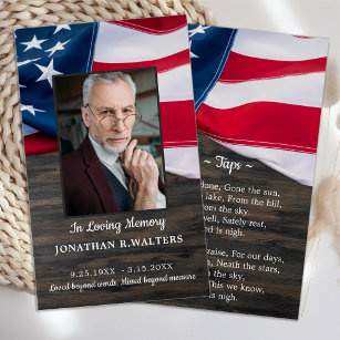 American Flag Custom Photo Memorial Prayer Card