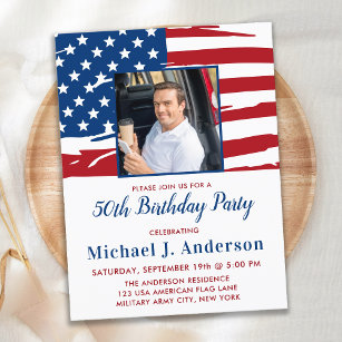 American Flag Custom Photo Military Birthday Party Invitation Postcard