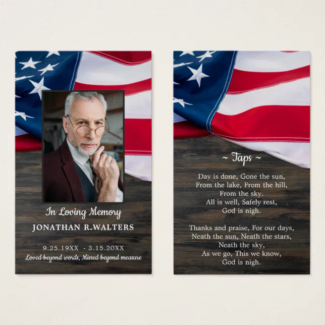 American Flag Custom Photo Military Prayer Card | Zazzle