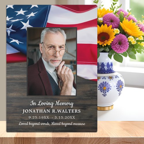 American Flag Custom Photo Patriotic Memorial Plaque