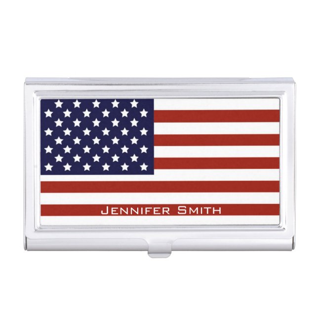 American Flag Customizable Business Card Case (Front)