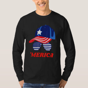 American Flag Cute Sunglasses And Cap T-Shirt