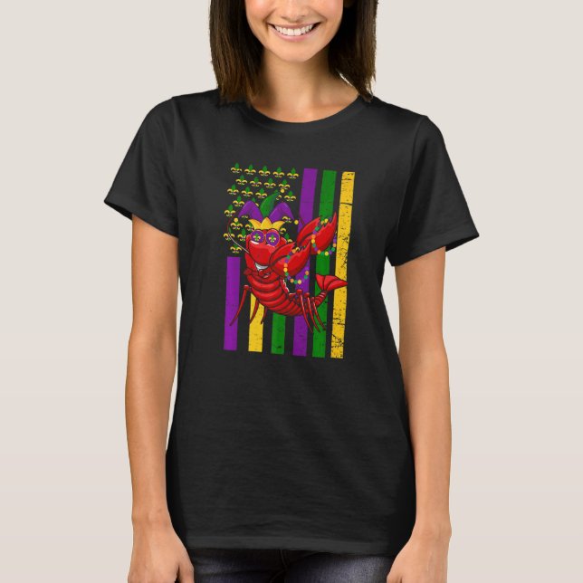 American Flag Dabbing Crawfish Dab Dance In Mardi  T-Shirt (Front)