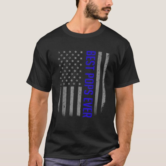 American Flag Dad Gift For Father s day Best Pops  T-Shirt (Front)