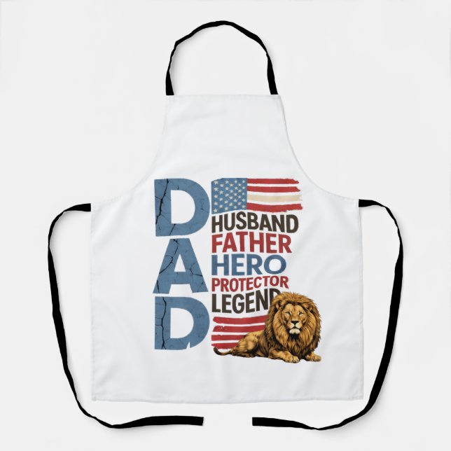 American Flag Dad Lion Patriotic Apron (Front)
