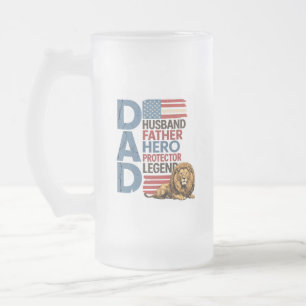 American Flag Dad Lion Patriotic Frosted Glass Beer Mug
